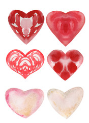 Watercolor illustration of a red heart with a texture, set. Hand-drawn watercolor paints. Great for all types of design.