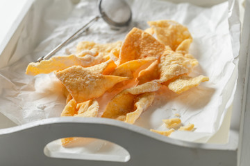 Yummy and fresh angel wings on white paper