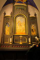 Baranow Sandomierski, Poland - October 08, 2013: Wooden altar of the castle chapel