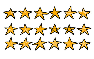 Stars set in doodle style. Vector illustartion.