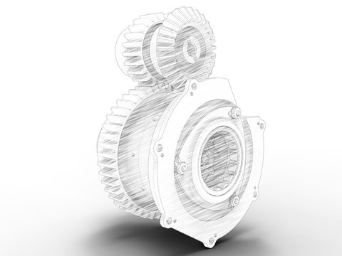 3D rendering - sketched gear assembly