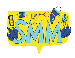 SMM text. Hand drawn social media marketing phrase