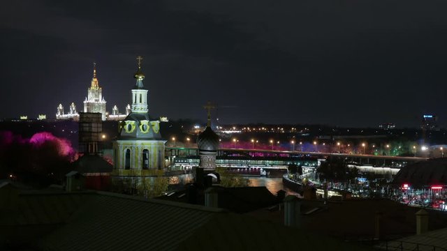 timelapse. view of night Moscow.