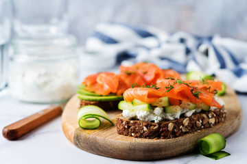 Smoked salmon ricotta cheese  rye sandwich