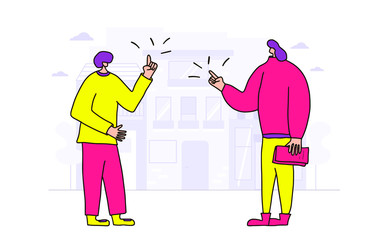 Vector men standing full length with discuss.