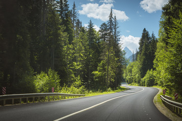 Mountain road. Road curve. Travel