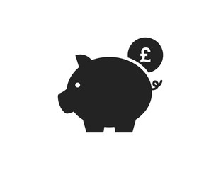 Piggy bank icon, Pound sterling coin vector web icon isolated on green background, EPS 10, top view	