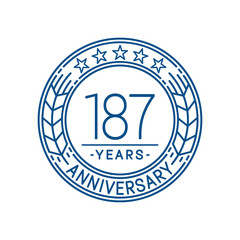 187 years anniversary celebration logo template. Line art vector and illustration.