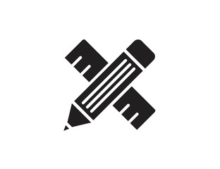 Pencil and ruler. Crossed pencil and ruler vector web icon isolated on white background, EPS 10, top view