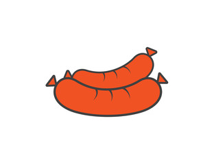 Sausages. Grilled sausages in flat style on white background, top view