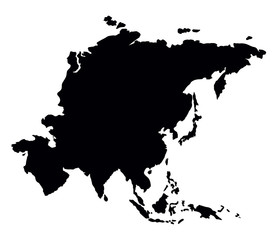 Asia. Continent with the contours of the countries. Vector drawing
