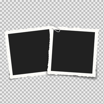 Realistic square frames with curly edges isolated on a transparent background. Vector illustration.