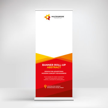 Banner design, roll-up stand for advertising, conferences, seminars, poster template for placing photos and text. Creative background for presentation	