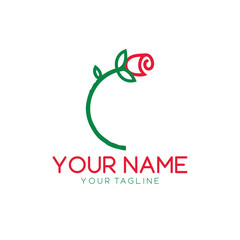 Letter C logo,Rose Flower Red, beauty and fashion logo