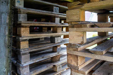 Wooden old pallets from boards close up