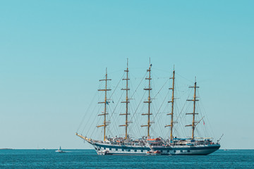 Fototapeta na wymiar Antique Ship In The Ocean