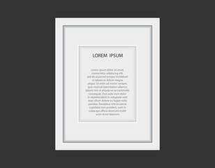 Realistic empty white vertical picture frame isolated on black background