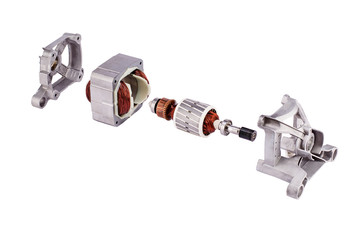 disassembled electric motor isolated on white background.