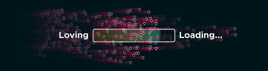 Progress bar with lot of Hearts scattering on. Download Love Valentines Day. Loading animation screen with confetti shows almost reaching Loving. Creative festive Spring banner with progress bar.