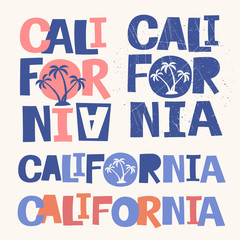 California slogan set. Vector illustration for print. Typography, t-shirt graphics, print, poster, banner and other uses