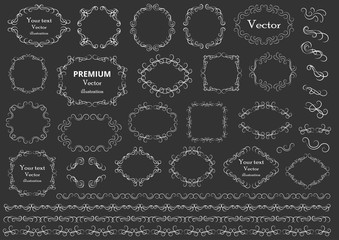 Calligraphic design elements . Decorative swirls or scrolls, vintage frames , flourishes, labels and dividers. Retro vector illustration.