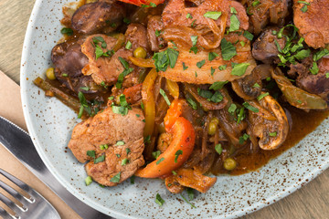 Beef meat and vegetables stew. Homemade Slow Cooker Pot Roast with Carrots and Potatoes