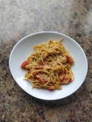 pasta with tomato sauce and basil