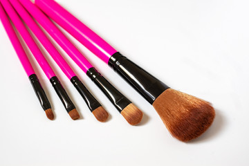 Set of professional cosmetics brushes for makeup and eyelash brushes.