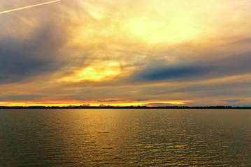 Lake at sunset on a summer evening. Russia, Kostroma region, Lake Sorozhye.