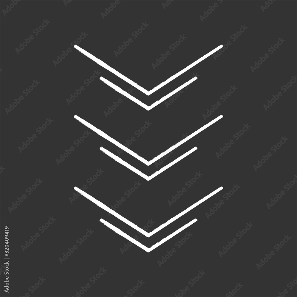 Poster three down arrows chalk white icon on black background. page browsing direction, download. website p