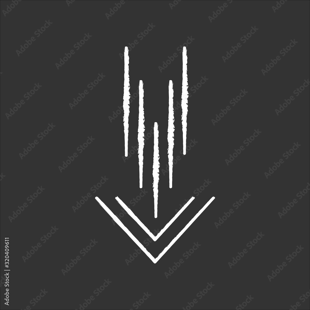 Poster down arrow chalk white icon on black background. scrolldown interface navigational button. swipe dow