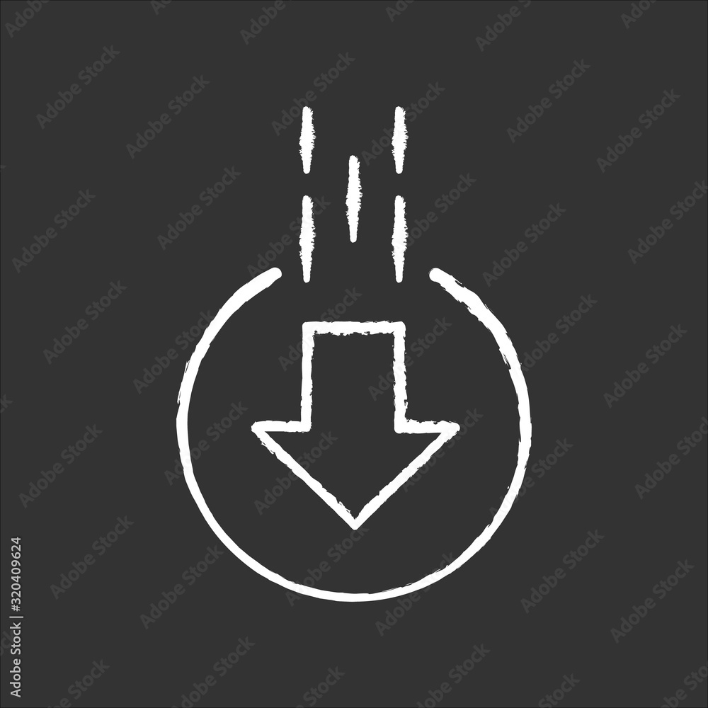 Poster down arrow in circle chalk white icon on black background. moving arrowhead in round shape. mobile a