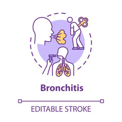 Obraz premium Bronchitis concept icon. Lung disease treatment. Chest pain. Doctor visit. Unwell patient. Influenza idea thin line illustration. Vector isolated outline RGB color drawing. Editable stroke