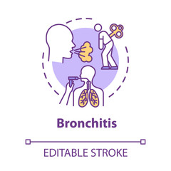 Bronchitis concept icon. Lung disease treatment. Chest pain. Doctor visit. Unwell patient. Influenza idea thin line illustration. Vector isolated outline RGB color drawing. Editable stroke