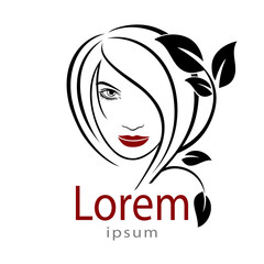 Beauty Logo Saloon. Woman face and hair. Vector illustration