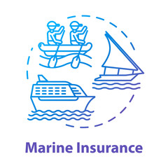 Marine insurance concept icon. Industrial property. Nautical vehicle. Ship protection. Logistic business. Cargo safety idea thin line illustration. Vector isolated outline RGB color drawing