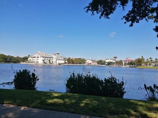 Panoramic river, nature and architecture of Celebration Orlando Florida