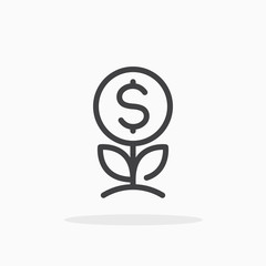 Money plant icon in line style. Editable stroke.