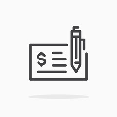 Cheque icon in line style. Editable stroke.