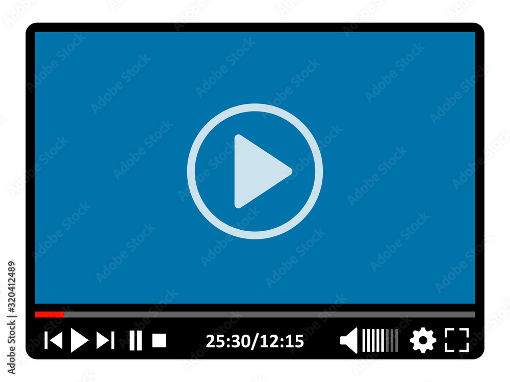 Poster Video player. Multimedia player social media. Video player interface template for web and mobile apps – vector for stock