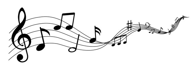 Fototapeta na wymiar Music notes wave isolated, group musical notes background – for stock