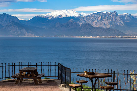 Antalya sea and mountain views, in the sea in Turkey