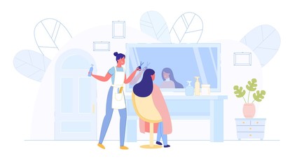 Woman Master doing Haircut for Girl in Barbershop