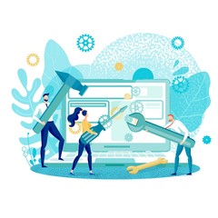 Peopel Repairing Laptop Solving Problems, Support.