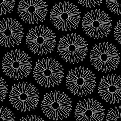 motif floral - marguerite blanche sur fond noir.