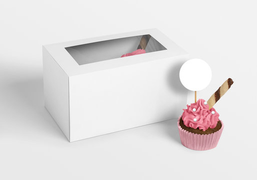 white blank cupcake box mockup with empty cupcake topper