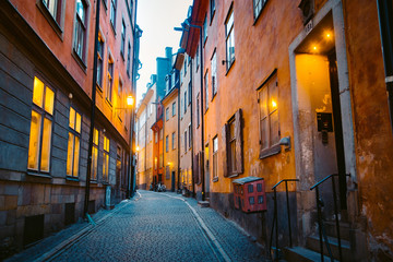 Stockholm's Gamla Stan old town district at night, Sweden