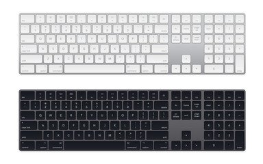 Modern laptop bluetooth keyboard pack isolated on white. Minimalistic keyboard with black buttons. Vector illustration