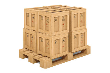 Pallet with wooden boxes. Shipping and logistics concept, 3D rendering