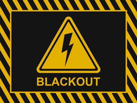 Blackout banner. Power outage warning background. Blackout icon and sign on a black and yellow vector background. Vector illustration EPS10.